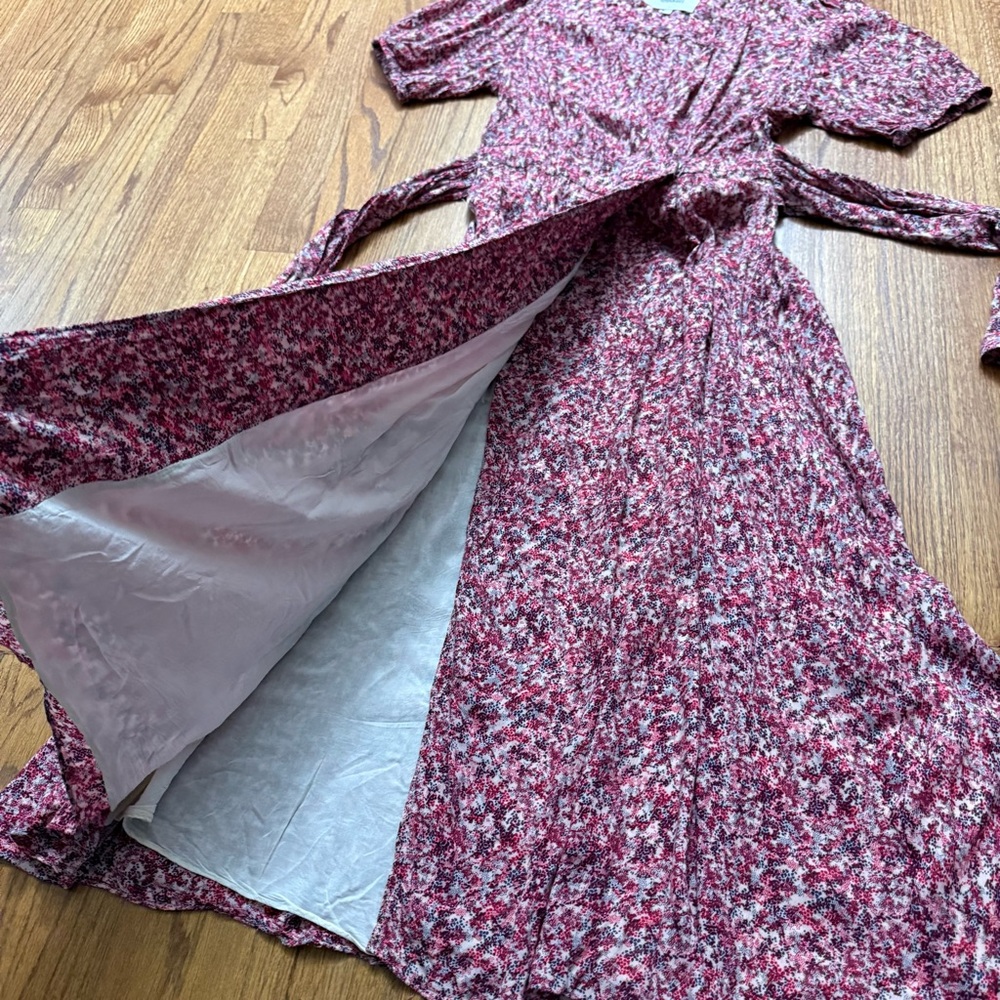 Ba&sh Noemie Fuchsia Floral Short Sleeve Wrap Midi Dress in size 4 - Picture 12 of 16